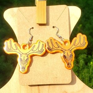 Deer Skull Earrings/ Handmade/ Resin Jewelry/ Stainless Steel Hooks🦌🧡